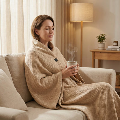 Verwarmde 3-in-1 Cosy Poncho | Altijd Warm Aan Nek, Schouders & Rug