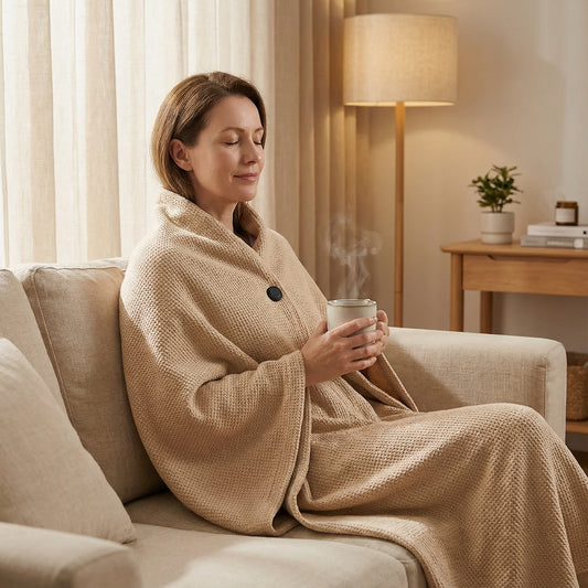 Verwarmde 3-in-1 Cosy Poncho | Altijd Warm Aan Nek, Schouders & Rug